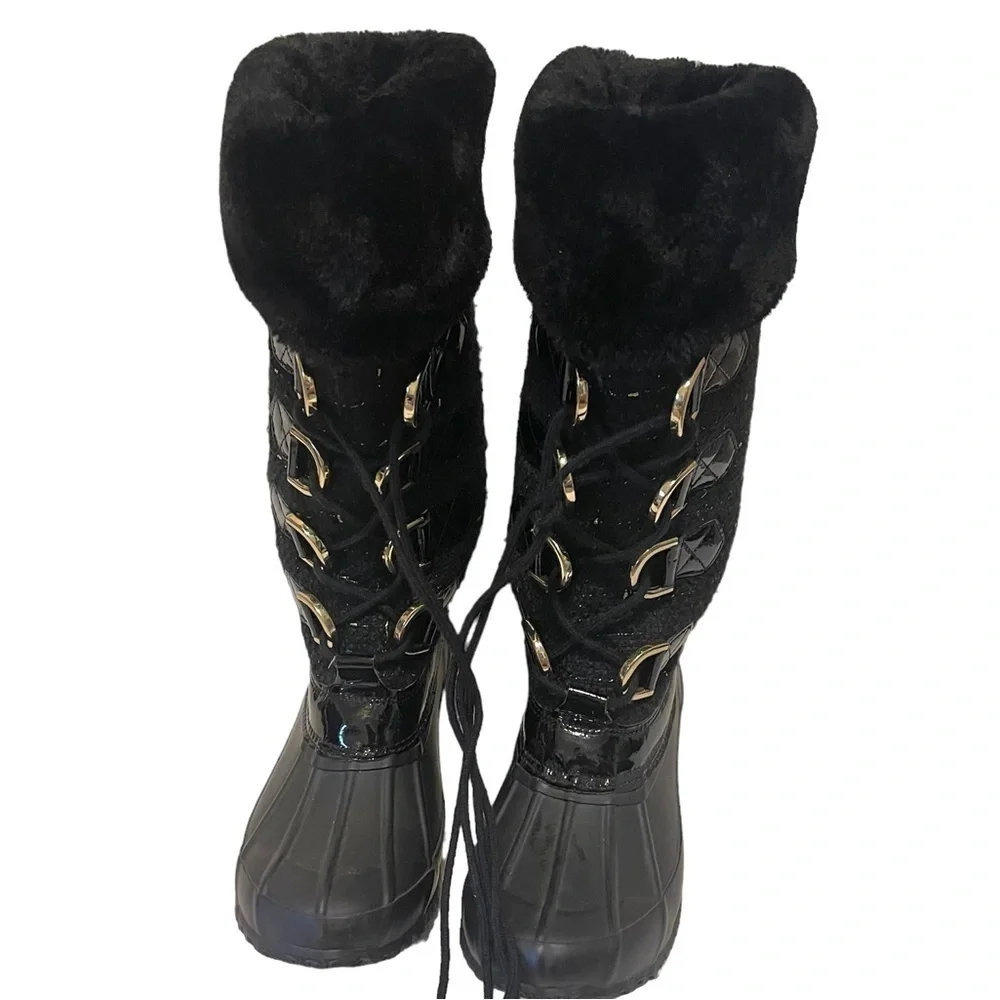 INC International Concepts Lorinah Black Tweed Fur Lined Winter Boots - Picture 2 of 6